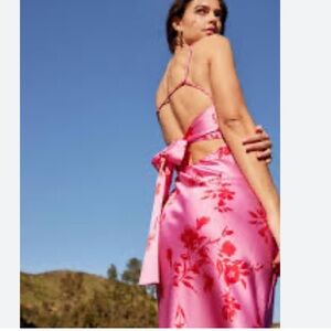 NWT Lulus Floral Glamorous Efforts Hot Pink Women's Midi Dress Sz Small